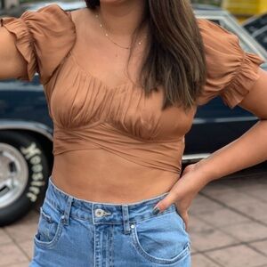 Women's Tan Ruched Crop Top
